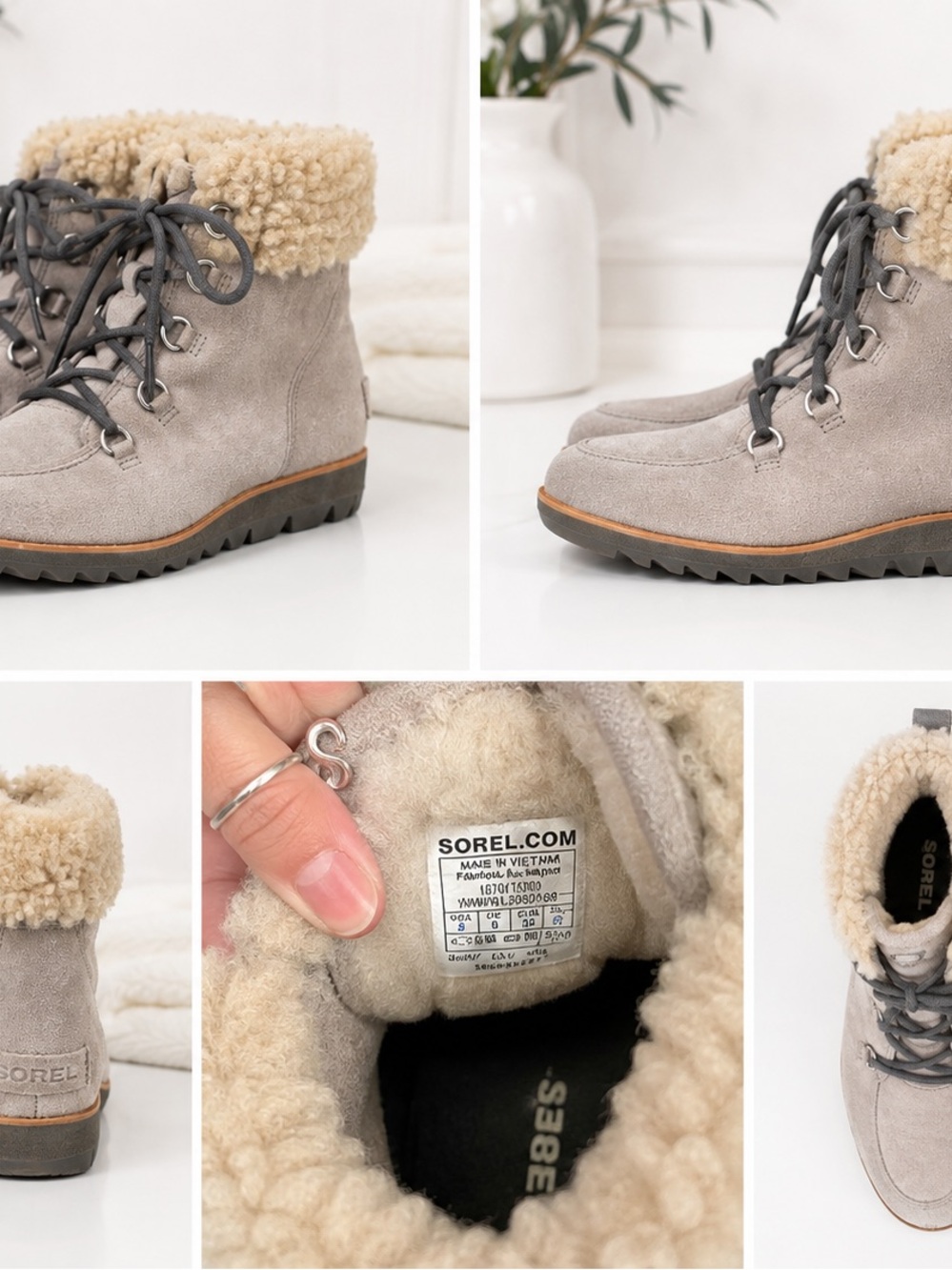 Sorel Taupe Suede Sherpa-Lined Lace-Up Boots women